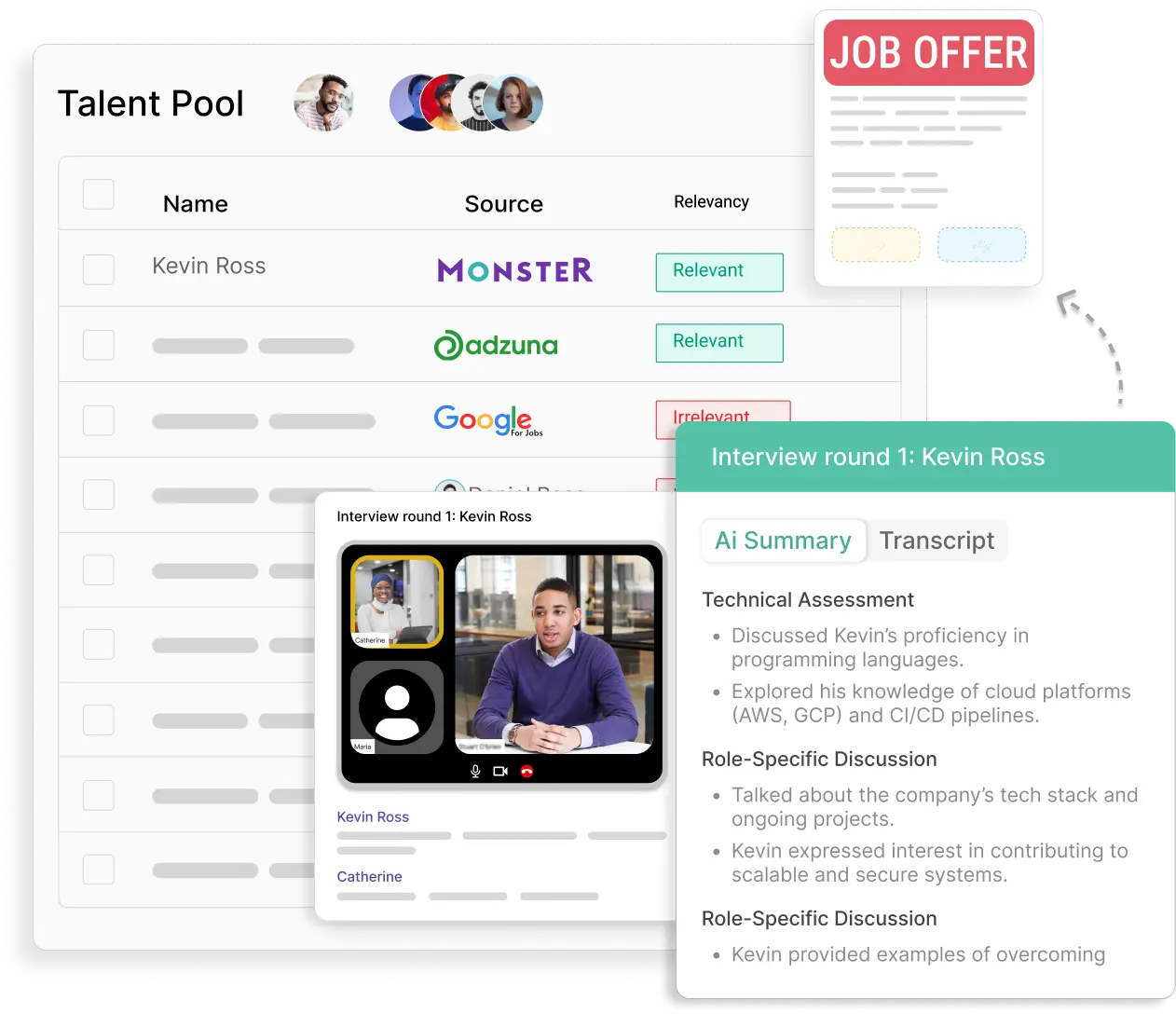 Tools like video interview, AI feedback and offer letter management in Tacitbase build for founders